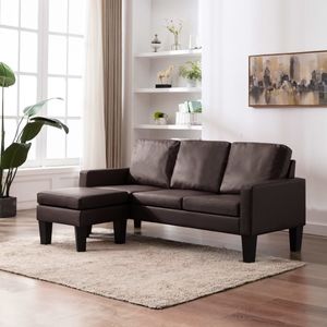 vidaXL 3-osobowa sofa z podnóżkiem, brązowa, sztuczna skóra 1