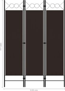 vidaXL Parawan 3-panelowy, brązowy, 120 x 180 cm 6