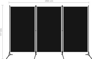 vidaXL Parawan 3-panelowy, czarny, 260 x 180 cm 5