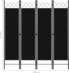 vidaXL Parawan 4-panelowy, czarny, 160 x 180 cm 6
