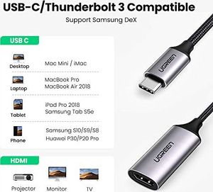 Stacja/replikator Ugreen UGREEN 4K @ 60Hz USB C Adapter HDMI 60 Hz Typ C do HDMI Adapter kompatybilny z Thunderbolt 3 4K USB-C do HDMI Adapter obsługiwany dla MacBook Pro 2020, MacBook Air 2019, iPad Pro 2020, Dell XPS 13 5