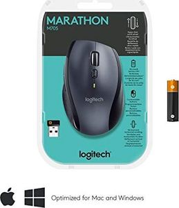 Mysz Logitech Mysz bezprzewodowa M705 Marathon, połączenie 2,4 GHz przez odbiornik USB Unifying, czujnik laserowy 1000 DPI, 3-letnia żywotność baterii, 7 przycisków, PC / Mac - czarny 2