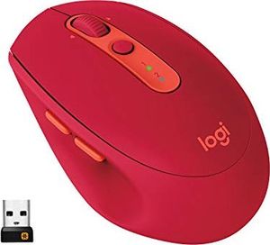 Mysz Logitech Logitech M590 Silent Wireless, Bluetooth i połączenie 2,4 GHz przez odbiornik USB Unifying, czujnik optyczny 1000 DPI, 2-letnia żywotność baterii, PC / Mac - rubinowo-czerwony / czerwony 1