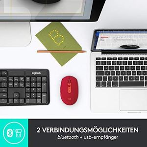 Mysz Logitech Logitech M590 Silent Wireless, Bluetooth i połączenie 2,4 GHz przez odbiornik USB Unifying, czujnik optyczny 1000 DPI, 2-letnia żywotność baterii, PC / Mac - rubinowo-czerwony / czerwony 5