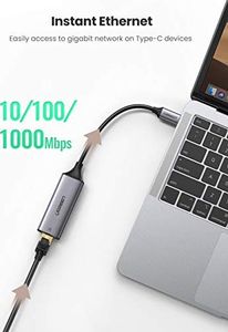 Karta sieciowa Ugreen UGREEN Adapter USB C do Ethernet Adapter Gigabit LAN typu C do adaptera sieciowego RJ45 kompatybilny z Thunderbolt 3 dla MacBook Pro, MacBook Air, iPad Pro 2018/2020, Lenovo Ideapad, Surface Go 3