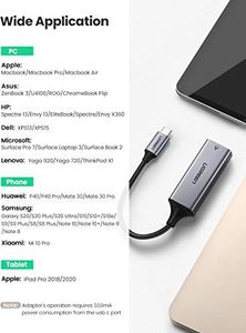 Karta sieciowa Ugreen UGREEN Adapter USB C do Ethernet Adapter Gigabit LAN typu C do adaptera sieciowego RJ45 kompatybilny z Thunderbolt 3 dla MacBook Pro, MacBook Air, iPad Pro 2018/2020, Lenovo Ideapad, Surface Go 6