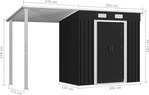 vidaXL Szopa z przedłużonym dachem, antracytowa, 346x121x181 cm, stal 8