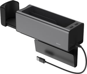 Baseus Baseus Deluxe Metalowy organizer samochodowy z uchwytem na kubek, 2x ładowanie USB (czarny) 1