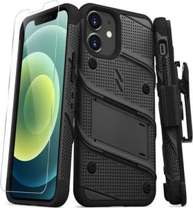 Zizo Bolt Cover - Pancerne etui iPhone 12 Mini ze szkłem 9H na ekran + podstawka uchwyt do paska (czarny) 1