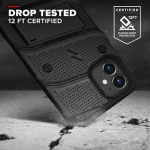 Zizo Bolt Cover - Pancerne etui iPhone 12 Mini ze szkłem 9H na ekran + podstawka uchwyt do paska (czarny) 2