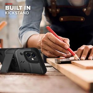 Zizo Bolt Cover - Pancerne etui iPhone 12 Mini ze szkłem 9H na ekran + podstawka uchwyt do paska (czarny) 6