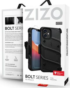 Zizo Bolt Cover - Pancerne etui iPhone 12 Mini ze szkłem 9H na ekran + podstawka uchwyt do paska (czarny) 7