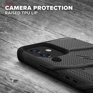 Zizo Bolt Cover - Pancerne etui iPhone 12 Mini ze szkłem 9H na ekran + podstawka uchwyt do paska (czarny) 8