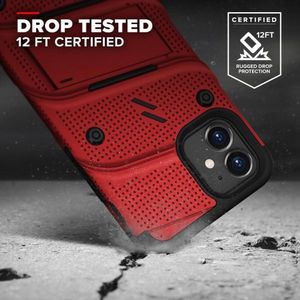 Zizo Bolt Cover - Pancerne etui iPhone 12 Mini ze szkłem 9H na ekran + podstawka uchwyt do paska (czerwony/czarny) 2