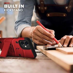 Zizo Bolt Cover - Pancerne etui iPhone 12 Mini ze szkłem 9H na ekran + podstawka uchwyt do paska (czerwony/czarny) 6