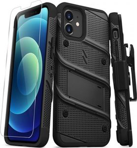 Zizo Bolt Cover - Pancerne etui iPhone 12 / iPhone 12 Pro ze szkłem 9H na ekran + podstawka uchwyt do paska (czarny) 1