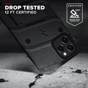 Zizo Bolt Cover - Pancerne etui iPhone 12 / iPhone 12 Pro ze szkłem 9H na ekran + podstawka uchwyt do paska (czarny) 2