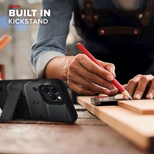 Zizo Bolt Cover - Pancerne etui iPhone 12 / iPhone 12 Pro ze szkłem 9H na ekran + podstawka uchwyt do paska (czarny) 6