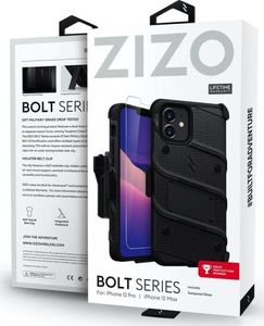 Zizo Bolt Cover - Pancerne etui iPhone 12 / iPhone 12 Pro ze szkłem 9H na ekran + podstawka uchwyt do paska (czarny) 7