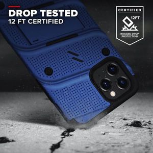 Zizo Bolt Cover - Pancerne etui iPhone 12 / iPhone 12 Pro ze szkłem 9H na ekran + podstawka uchwyt do paska (niebieski/czarny) 2