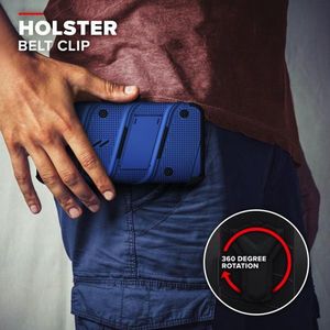 Zizo Bolt Cover - Pancerne etui iPhone 12 / iPhone 12 Pro ze szkłem 9H na ekran + podstawka uchwyt do paska (niebieski/czarny) 4