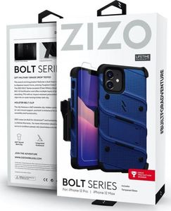Zizo Bolt Cover - Pancerne etui iPhone 12 / iPhone 12 Pro ze szkłem 9H na ekran + podstawka uchwyt do paska (niebieski/czarny) 7