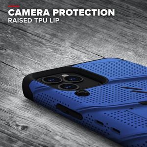 Zizo Bolt Cover - Pancerne etui iPhone 12 / iPhone 12 Pro ze szkłem 9H na ekran + podstawka uchwyt do paska (niebieski/czarny) 8