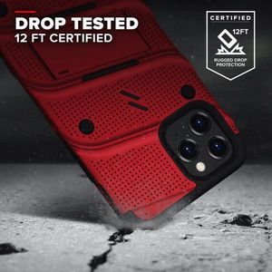 Zizo Bolt Cover - Pancerne etui iPhone 12 / iPhone 12 Pro ze szkłem 9H na ekran + podstawka uchwyt do paska (czerwony/czarny) 2