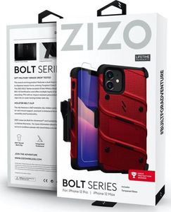 Zizo Bolt Cover - Pancerne etui iPhone 12 / iPhone 12 Pro ze szkłem 9H na ekran + podstawka uchwyt do paska (czerwony/czarny) 7