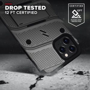 Zizo Bolt Cover - Pancerne etui iPhone 12 / iPhone 12 Pro ze szkłem 9H na ekran + podstawka uchwyt do paska (szary) 2