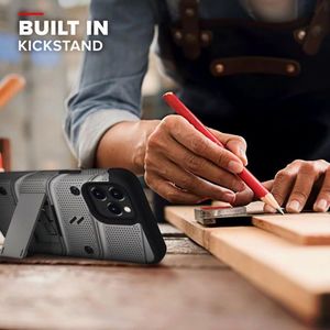 Zizo Bolt Cover - Pancerne etui iPhone 12 / iPhone 12 Pro ze szkłem 9H na ekran + podstawka uchwyt do paska (szary) 6