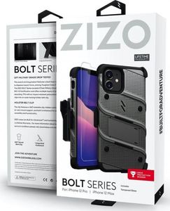 Zizo Bolt Cover - Pancerne etui iPhone 12 / iPhone 12 Pro ze szkłem 9H na ekran + podstawka uchwyt do paska (szary) 7