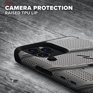 Zizo Bolt Cover - Pancerne etui iPhone 12 / iPhone 12 Pro ze szkłem 9H na ekran + podstawka uchwyt do paska (szary) 8