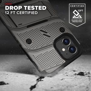 Zizo Bolt Cover - Pancerne etui iPhone 12 Mini ze szkłem 9H na ekran + podstawka uchwyt do paska (szary) 2