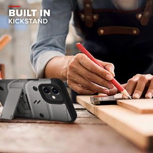 Zizo Bolt Cover - Pancerne etui iPhone 12 Mini ze szkłem 9H na ekran + podstawka uchwyt do paska (szary) 6