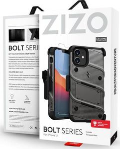 Zizo Bolt Cover - Pancerne etui iPhone 12 Mini ze szkłem 9H na ekran + podstawka uchwyt do paska (szary) 7