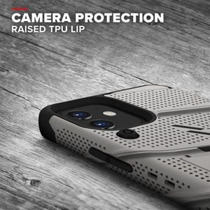 Zizo Bolt Cover - Pancerne etui iPhone 12 Mini ze szkłem 9H na ekran + podstawka uchwyt do paska (szary) 8