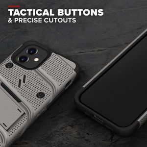 Zizo Bolt Cover - Pancerne etui iPhone 12 Mini ze szkłem 9H na ekran + podstawka uchwyt do paska (szary) 9