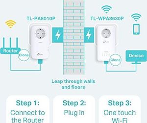 Adapter powerline TP-Link Zestaw adapterów Powerline Gigabit WLAN WiFi TP-Link z gniazdem AV1300 AC1350 TL-WPA8630P KIT (idealny do strumieniowego przesyłania multimediów, Wifi Clone, MU-MIMO, kontroli aplikacji, 4 porty Gigabit, plug play, tryb AP) biały 3