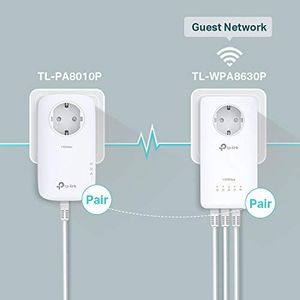 Adapter powerline TP-Link Zestaw adapterów Powerline Gigabit WLAN WiFi TP-Link z gniazdem AV1300 AC1350 TL-WPA8630P KIT (idealny do strumieniowego przesyłania multimediów, Wifi Clone, MU-MIMO, kontroli aplikacji, 4 porty Gigabit, plug play, tryb AP) biały 8