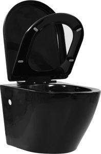 Miska WC vidaXL Wisząca toaleta bez kołnierza, ceramiczna, czarna 5