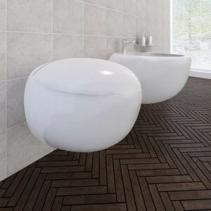 Miska WC vidaXL Toaleta wisząca z bidetem, biała, ceramiczna 1
