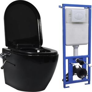 Zestaw podtynkowy vidaXL Toaleta bezkołnierzowa ze spłuczką podtynkową czarna 1