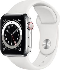 Smartwatch Apple Watch 6 GPS + Cellular 40mm Silver Steel Black Sport Biały  (M06T3FD/A) 1