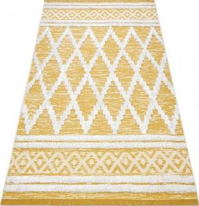 Dywany Łuszczów Dywan MOROC Romby 22297 Ekologiczny, EKO SIZAL frędzle - dwa poziomy runa żółty / krem, dywan z bawełny recyklingowanej, 117x170 cm 1