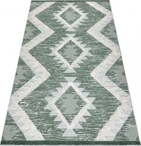 Dywany Łuszczów Dywan MOROC Romby 22312 Ekologiczny, EKO SIZAL frędzle - dwa poziomy runa zielony / krem, dywan z bawełny recyklingowanej, 175x270 cm 1