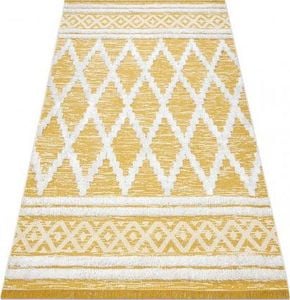 Dywany Łuszczów Dywan MOROC Romby 22297 Ekologiczny, EKO SIZAL frędzle - dwa poziomy runa żółty / krem, dywan z bawełny recyklingowanej, 175x270 cm 1