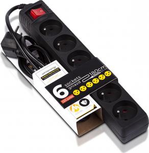 Listwa zasilająca Whitenergy Standard przeciwprzepięciowa 6 gniazd 1.8 m czarna (10082) 2
