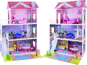 Jokomisiada DUŻY Drewniany domek dla LALEK BARBIE meble (ZA2122) 2