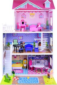 Jokomisiada DUŻY Drewniany domek dla LALEK BARBIE meble (ZA2122) 4